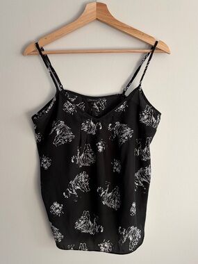 Talula Black Cami Top with White Tiger Print